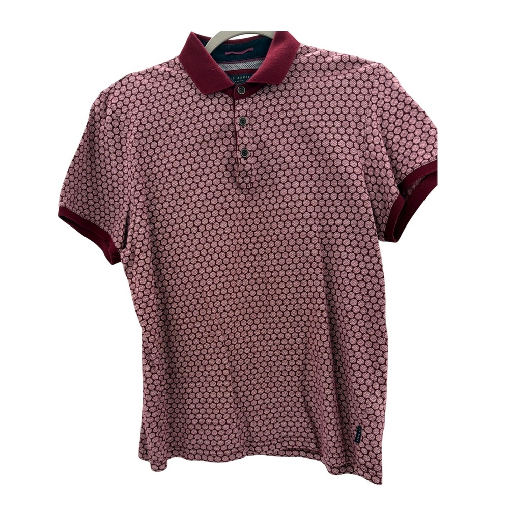 Ted Baker London Mens Geometric Dot Polo Shirt Burgundy Pink Size 3 M